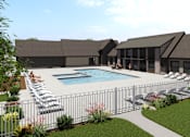 Thumbnail 5 of 16 - A pool surrounded by a fence and chairs at The Logan Luxury Apartments, Nampa, ID, 83651