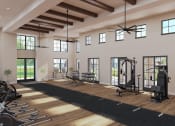 Thumbnail 6 of 40 - a gym with exercise equipment and windows in a house at Stella, San Tan Valley Arizona