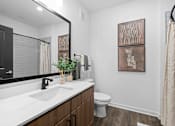 Thumbnail 69 of 83 - A bathroom with a white sink and a toilet. at Junction Apartments in Rockledge, FL