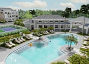 Thumbnail 1 of 13 - A pool surrounded by palm trees and lounge chairs at Verity Luxury Apartment Homes Apartments, Florida