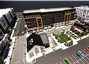 Thumbnail 18 of 45 - A rendering of a city street with buildings, cars, and a parking lot at The Union Flats at Fishers District, Fishers, Indiana