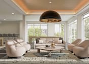 Thumbnail 4 of 34 - A modern living room with a large window and a wooden ceiling. at Stack at Wheat Ridge Apartments, Colorado, 80033
