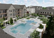 Thumbnail 1 of 19 - A large swimming pool is surrounded by a patio and lounge chairs. at Heritage on Hover Apartments, Longmont, 80503