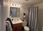 Thumbnail 12 of 36 - a bathroom with a sink and a toilet and a shower at Deauville Park Apartments, Monroeville, PA, 15146