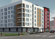 Thumbnail 10 of 20 - a rendering of a new apartment building on a city street at Elevation16 Apartments, Seattle, WA