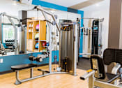 Thumbnail 52 of 68 - Vibrant fitness center within the apartment complex, equipped with modern amenities. The image captures a well-lit space filled with state-of-the-art exercise equipment, including treadmills, elliptical machines, and an array of free weights.