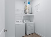 Thumbnail 9 of 23 - A laundry room with a washer and dryer.