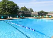 Thumbnail 21 of 28 - an aerial view of a swimming pool with chairs around it at Aspen Ridge Apartments, Illinois, 60185