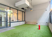 Thumbnail 26 of 35 - a fire hydrant sits in the corner of a room with green grass and a glass door