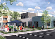 Thumbnail 12 of 12 - a rendering of a building with a car parked in front of it