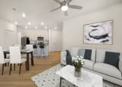 Thumbnail 4 of 14 - Open One Bedroom Living Room and Kitchen at City Lofts