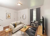 Thumbnail 5 of 26 - Classic Living Room Design With Television at Devonshire Court Apartments & Townhomes, North Logan, UT