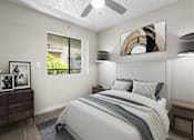 Thumbnail 16 of 38 - a bedroom with a bed and a ceiling fan at Harbor Terrace Apartments, San Pedro ,California, 90731