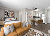 Thumbnail 1 of 38 - living area with kitchen in background at Harbor Terrace Apartments, California