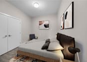 Thumbnail 4 of 25 - a bedroom with a large bed and a door to a closet
