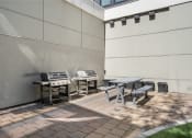 Thumbnail 38 of 48 - a patio with a picnic table and two gas bbqs