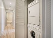Thumbnail 111 of 219 - A white washing machine is in a small room.