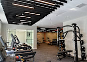 Thumbnail 61 of 66 - Spacious fitness center at The Rail at Bound Brook with advanced equipment, offering a premium workout experience in a luxury, pet-friendly apartment setting.