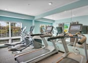 Thumbnail 69 of 98 - A gym with treadmilers and exercise bikes.