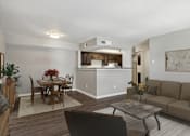 Thumbnail 5 of 23 - A living room with a dining table and chairs.