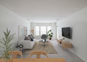 Thumbnail 11 of 26 - a living room with a white couch and a television at Highlands at Faxon Woods, Quincy, 02169