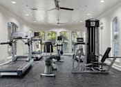 Thumbnail 13 of 17 - A spacious gym with treadmills, elliptical machines, and other exercise equipment.