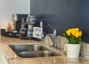 Thumbnail 11 of 12 - a kitchen sink with a yellow flower in a white vase at 2300 West Apartments, Reno, Nevada
