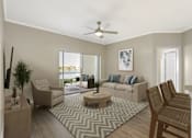 Thumbnail 5 of 29 - An open living room with enclosed patio