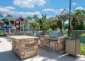 Thumbnail 18 of 38 - A stone barbecue area with palm trees in the background.