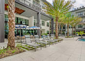 Thumbnail 18 of 49 - A patio area with a pool and palm trees.
