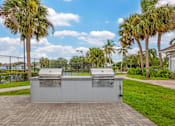 Thumbnail 17 of 33 - A grill is on a patio with palm trees in the background.