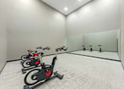 Thumbnail 29 of 36 - A room with a row of stationary bikes.
