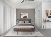 Thumbnail 4 of 12 - a bedroom with a bed and a ceiling fan  at SLX Atlanta, Georgia