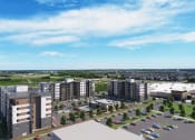 Thumbnail 1 of 21 - an aerial view of a city with tall buildings and a parking lot