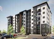 Thumbnail 21 of 21 - an architectural rendering of an apartment building with cars in a parking lot