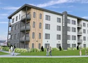 Thumbnail 6 of 24 - a group of people standing in front of an apartment building
