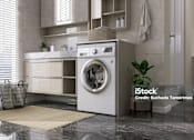 Thumbnail 9 of 12 - a washing machine in a kitchen with a sink and a window