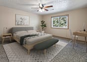 Thumbnail 10 of 24 - a bedroom with a bed and a ceiling fan