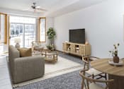 Thumbnail 17 of 24 - a living room with white walls and a sliding glass door