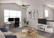 Thumbnail 10 of 27 - Open and modern living space with a large window perfect to create you work from home space.
