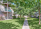 Thumbnail 10 of 18 - a tree lined sidewalk in front of a row of houses