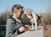 Thumbnail 29 of 29 - a man with his dog on a leash