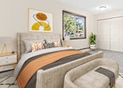 Thumbnail 4 of 18 - a bedroom with a bed and a chair