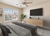 Thumbnail 7 of 24 - a bedroom with a bed and a ceiling fan