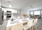 Thumbnail 12 of 33 - Renovated unit with stunning white shaker style cabinetry, stainless steel appliances, and separate dining area.