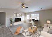 Thumbnail 13 of 33 - Spacious and airy living area in a top unit with vaulted ceilings and a large window.