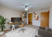Thumbnail 11 of 27 - Guest room converted into a work from home office. Space is filled with natural light  and plenty of space for storage or decor.