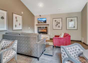 Thumbnail 11 of 24 - a living room with couches and chairs and a fireplace