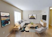 Thumbnail 2 of 9 - Open living space with bright natural light from large window on left wall.