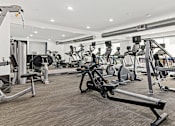 Thumbnail 25 of 40 - a gym with various cardio machines and weights on the floor